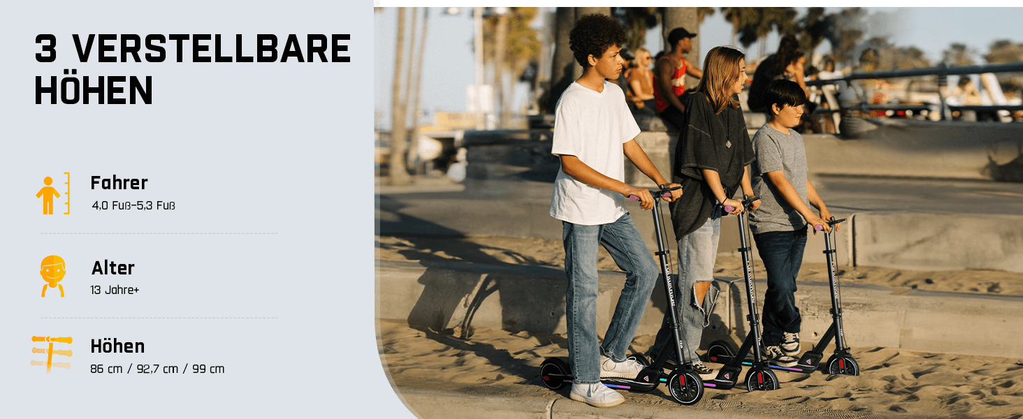 FanttikRide T9 Apex Elektroroller für Kinder ab 13 Jahren, Bunte LED-Lichter mit Bluetooth-Musiklautsprecher, 12/16/20 KMH Digitalanzeige, Höhenverstellbar, Faltbarer E-Scooter für Teenager