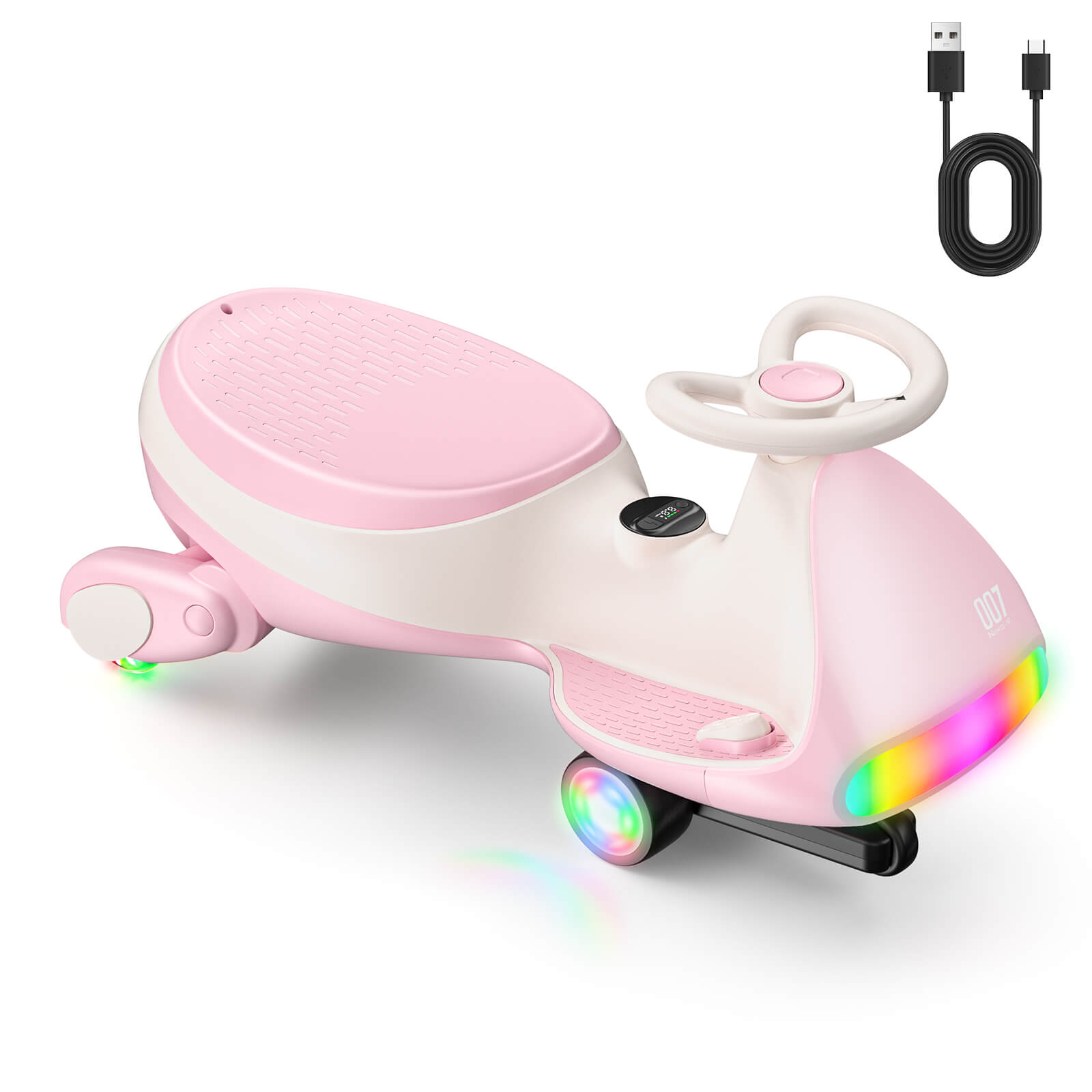 FanttikRide N7 Ultra Elektrisches Kinderauto mit Pedal, Kinder Auto, MagicMute Motor, 2 Geschwindigkeiten, 9 Farbmodi, Digitalanzeige, Bluetooth, für Kinder ab 3 Jahren, 68KG,Rosaweiß