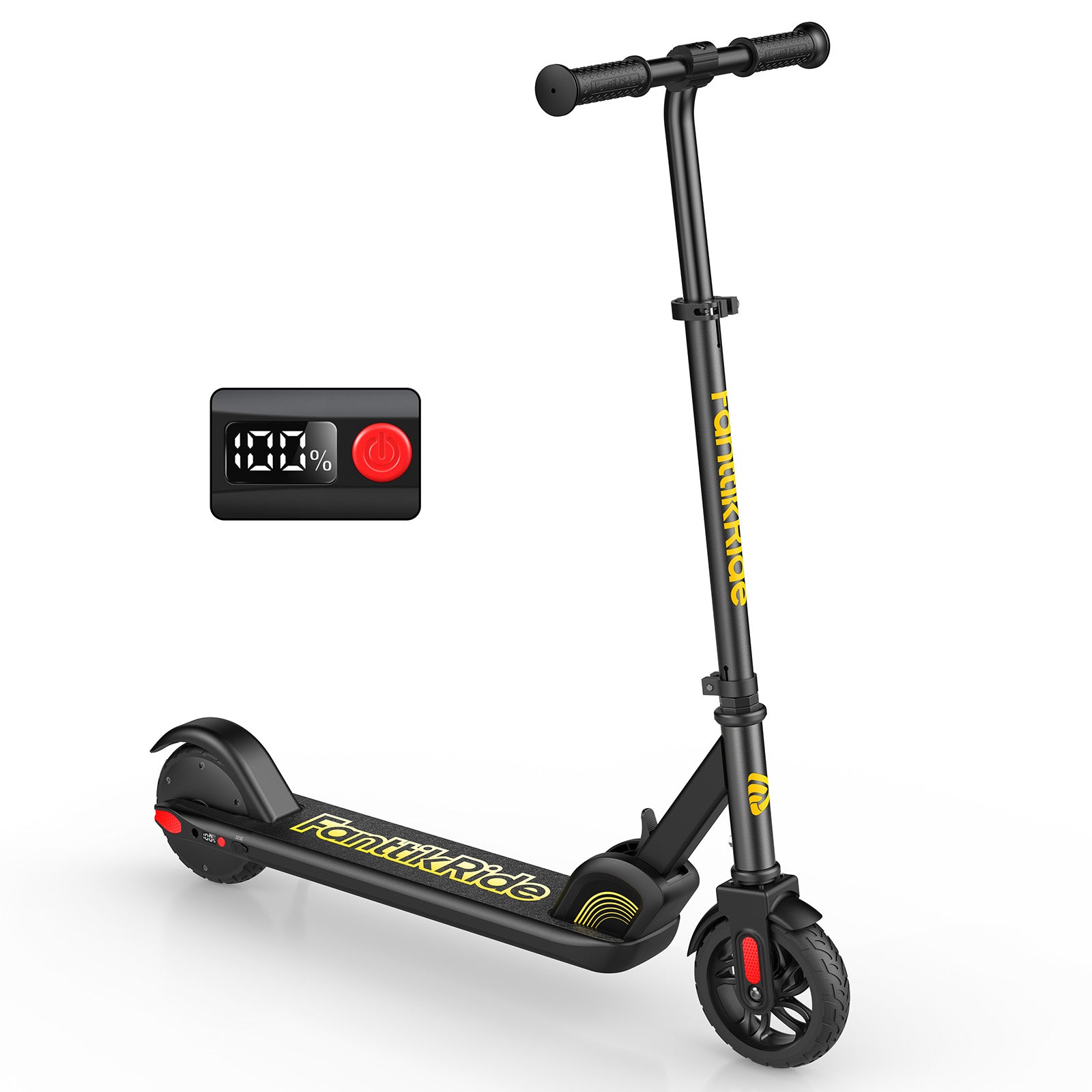 FanttikRide C9 Elektroroller für Kinder ab 8 Jahren, 10/16 km/h, 5 Meilen Reichweite, LED-Anzeige, höhenverstellbar, faltbar, Gummiräder, leicht, Geschenke für Jungen und Mädchen bis 132 Pfund