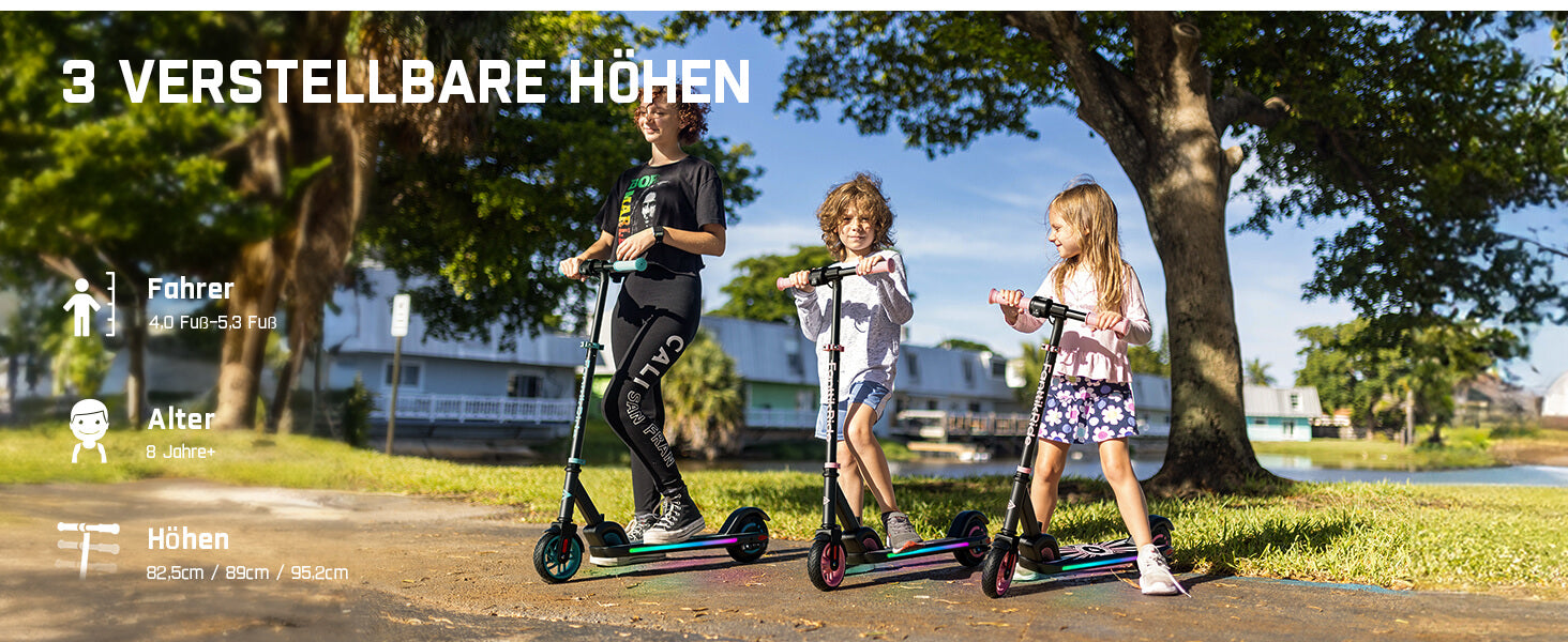 FanttikRide C9 Apex Elektroroller für Kinder im Alter von 8–12 Jahren, Bluetooth-Musiklautsprecher, Bunte Regenbogenlichter, 8/12,8/16 km/h, Faltbarer Elektroroller, Geschenk für Teenager