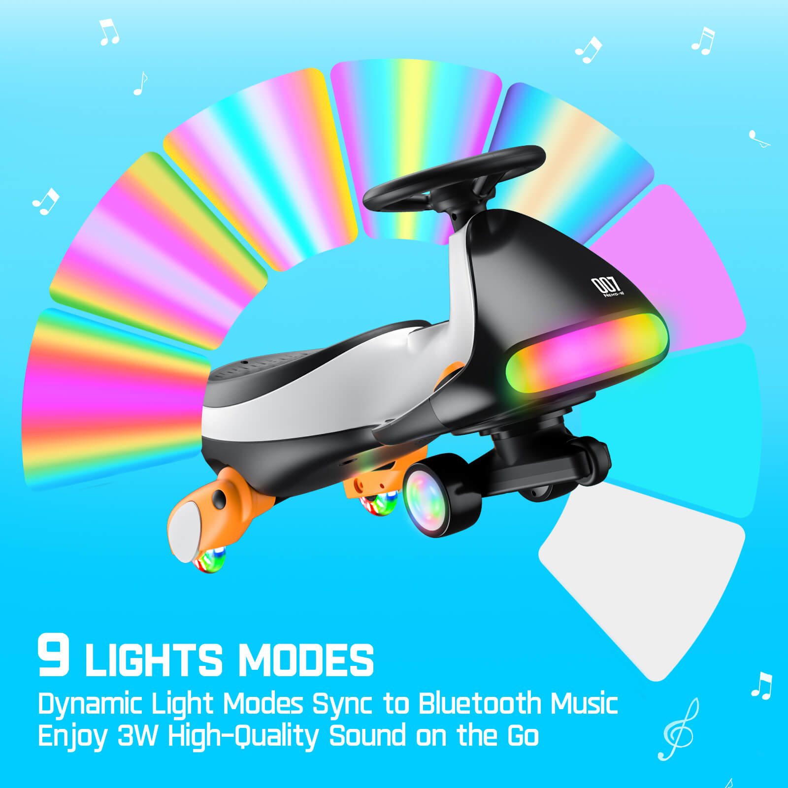 FanttikRide N7 Ultra Elektrisches Kinderauto mit Pedal, Kinder Auto, MagicMute Motor, 2 Geschwindigkeiten, 9 Farbmodi, Digitalanzeige, Bluetooth, für Kinder ab 3 Jahren, 68KG, Pinguin Schwarz