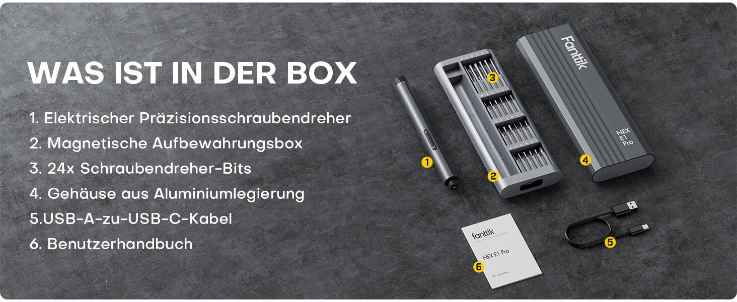 Fanttik E1 Pro Elektrisches Schraubendreher Präzision mit 24 Magnetbohrern, 2 Drehmomentstufen, 5/32" Sechskant, geeignet für die Wartung von iPhone, Laptop, Uhr - E1 PRO