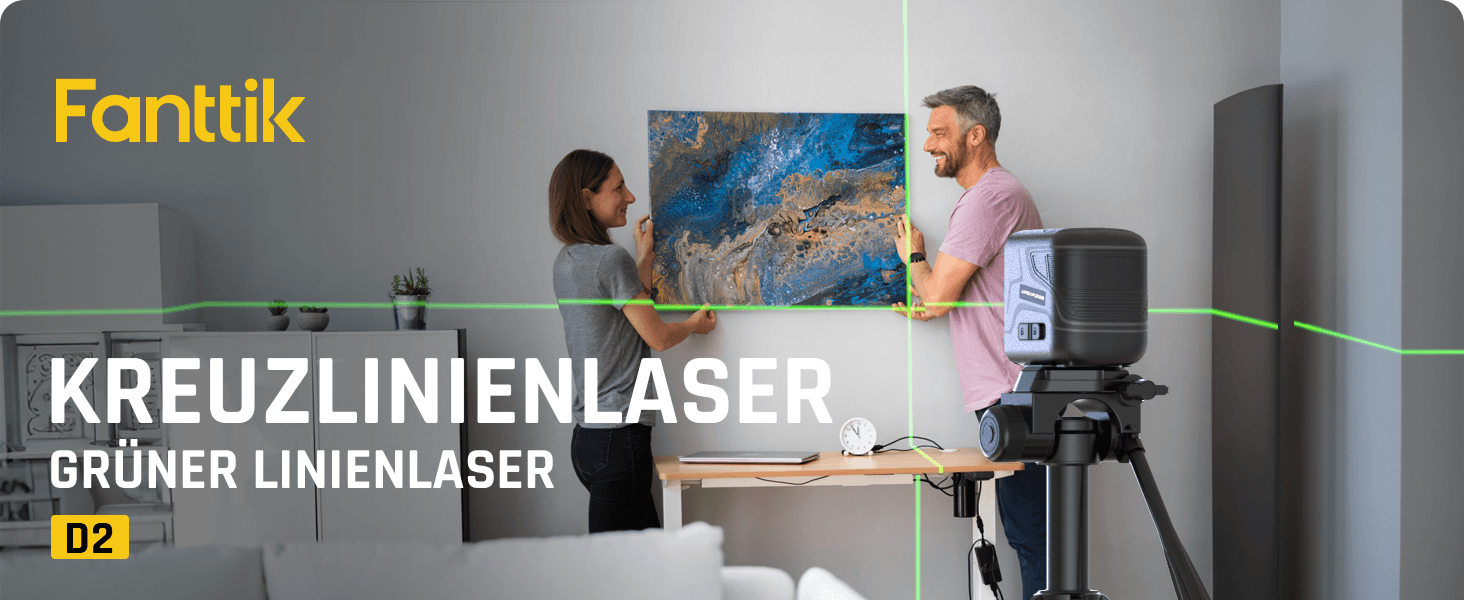 Fanttik D2 Selbstnivellierend Kreuzlinienlaser, Grün Linienlaser, USB-Aufladung, Wiederaufladbarer Batterie, 30 m Arbeitsbereich, Pulsmodus, Magnetische Halterung, IP54, für Bildaufhängen/DIY, Grün