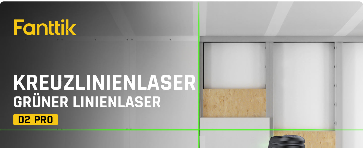 Fanttik D2 PRO Selbstnivellierend Kreuzlinienlaser mit LED-Bildschirm, 130° Vertikale Abstrahlwinkel, Umschaltbar Horizontal/Vertikal, USB-Aufladung, 2600 mAh Batterie, 30 m Arbeitsbereich, Pulsmodus