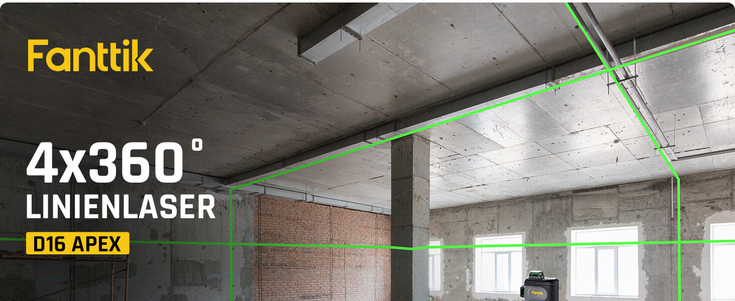 Fanttik D16 APEX Kreuzlinienlaser Grün 4x360°, 16 Linien Selbstnivellierender Linienlaser mit LED-Bildschirm, 5200 mAh Batterie Wiederaufladbar, Impulsmodus, Magnetische Unterstützung