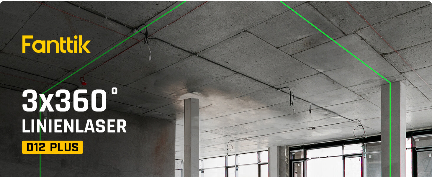 Fanttik D12 PLUS Selbstnivellierend Kreuzlinienlaser, Grün Linienlaser 12 Linien 3×360°, 5200 mAh Abnehmbare Batterie, mit Magnetische Halterung, EVA-Handtasche, für Baustelle und Inneneinrichtung