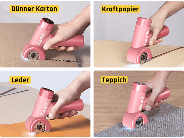 Fanttik C8 Nano Elektrische Schere, Kartonschneider Elektrisch mit Bildschirm, LED-Licht, 3 Geschwindigkeitsstufen, Wiederaufladbarer Akku, Geeignet für Stoffe, Teppiche, Leder, Kartons - Rosa