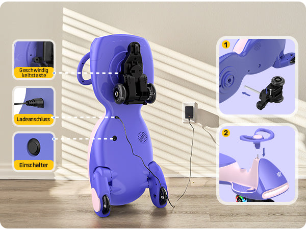 FanttikRide 12V N7 Pro Kinder Elektroauto, Elektrisches Rutschauto mit Pedal, Typ C aufladbar Batterie Kinder Auto, 2 Geschwindigkeit Kippschutz Leuchtende Räder, Bluetooth, für Kind ab 3 Jahren, Rosa