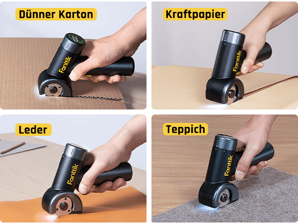 Fanttik C8 Nano Elektrische Schere, Kartonschneider Elektrisch mit Bildschirm, LED-Licht, 3 Geschwindigkeitsstufen, Wiederaufladbarer Akku, Geeignet für Stoffe, Teppiche, Leder, Kartons - Schwarz