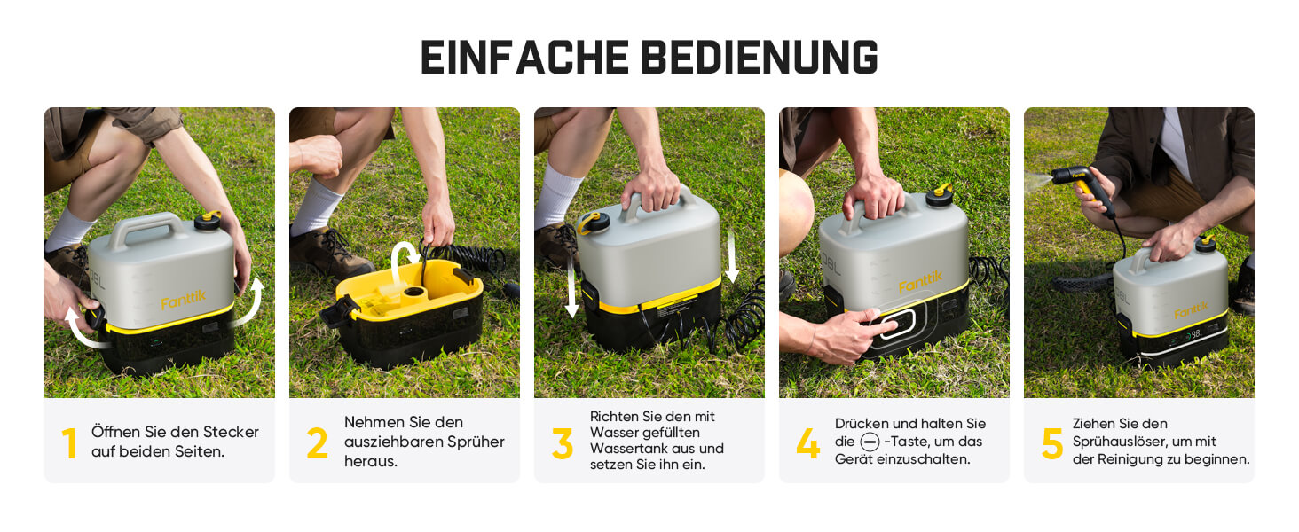 Fanttik NB10 Nano tragbarer Akku-Drucksprüher, 2,1-Gallonen-Tank, 72-98 PSI, HD-LED-Display, 4000mAh, mit Campingleuchte – tragbarer Hochdruckreiniger für Zuhause, Terrasse und Camping