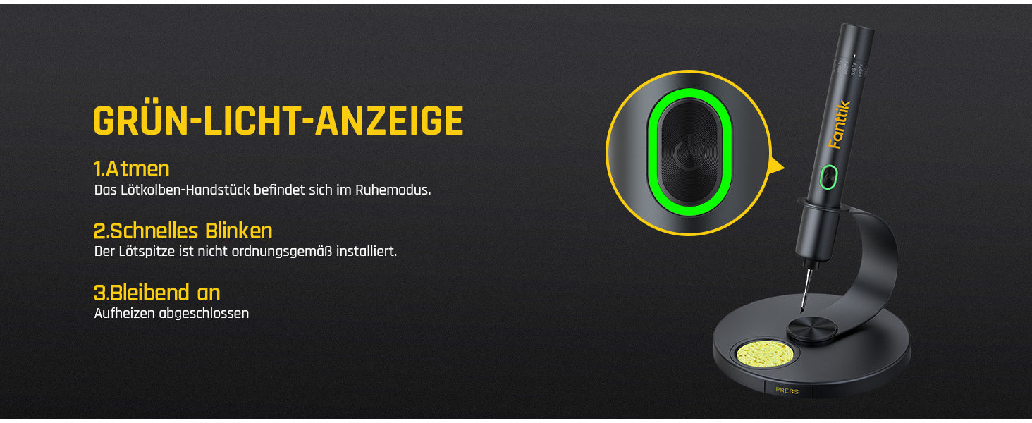 Fanttik T1 Max Präzisions Lötkolben Set, kabelloser Lötkolben, 7 Sek. schnelles Aufheizen,6 Temperatur Einstellbar 200~450 ℃, 4 Lötspitzen (C210), 360° drehbarer Ständer, Lötkolben für Reparaturen
