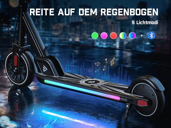 FanttikRide T9 Apex Elektroroller für Kinder ab 13 Jahren, Bunte LED-Lichter mit Bluetooth-Musiklautsprecher, 12/16/20 KMH Digitalanzeige, Höhenverstellbar, Faltbarer E-Scooter für Teenager