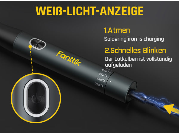Fanttik T1 Max Präzisions Lötkolben Set, kabelloser Lötkolben, 7 Sek. schnelles Aufheizen,6 Temperatur Einstellbar 200~450 ℃, 4 Lötspitzen (C210), 360° drehbarer Ständer, Lötkolben für Reparaturen