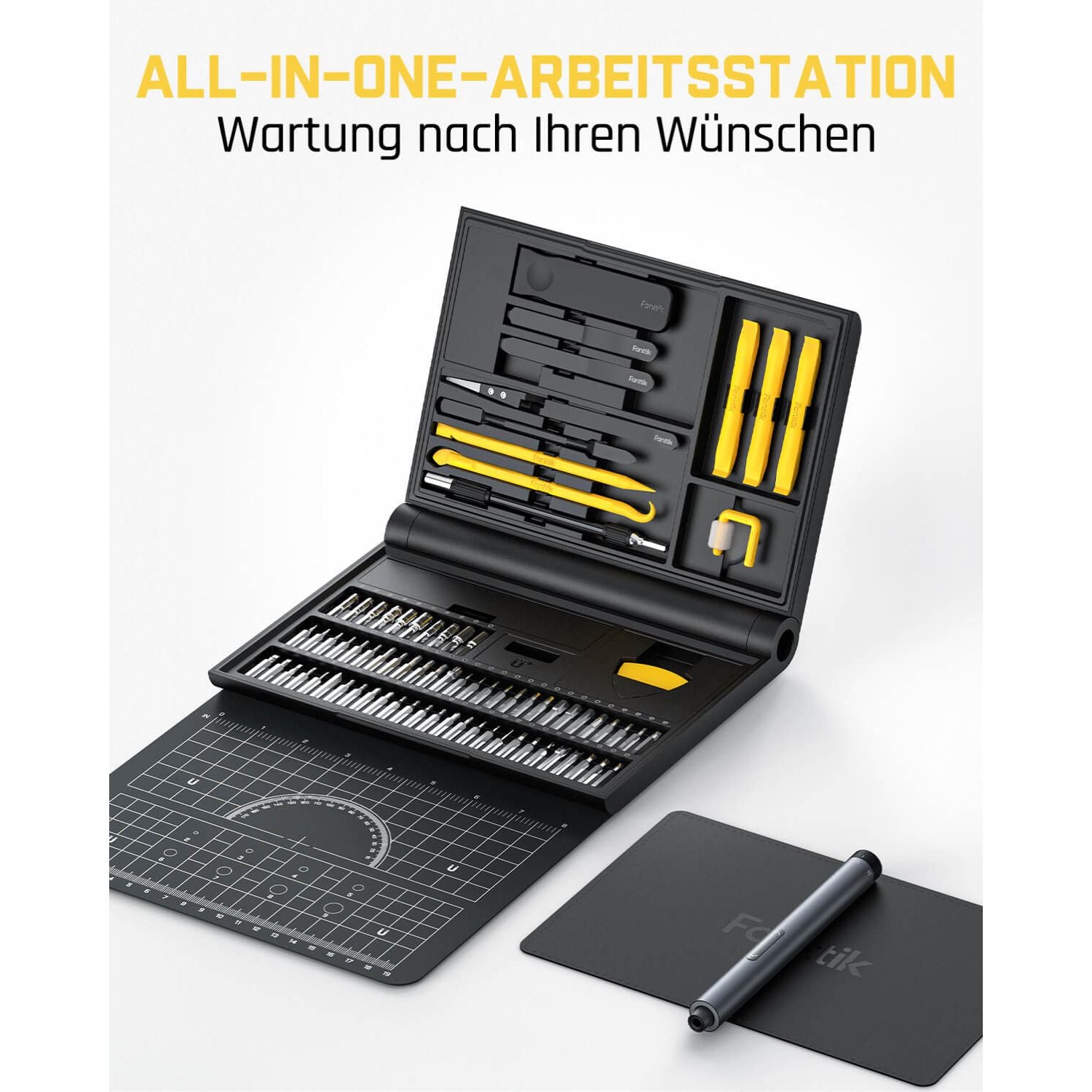Fanttik E1 NEX Workstation Präzisions-Schraubendreher-Set, 64 magnetische Bits, 12 Arten von Fixierwerkzeugen, 2 Drehmoment, max. 3 N.m, Reparaturwerkzeug für Telefon, Laptop, Kameras, Uhren