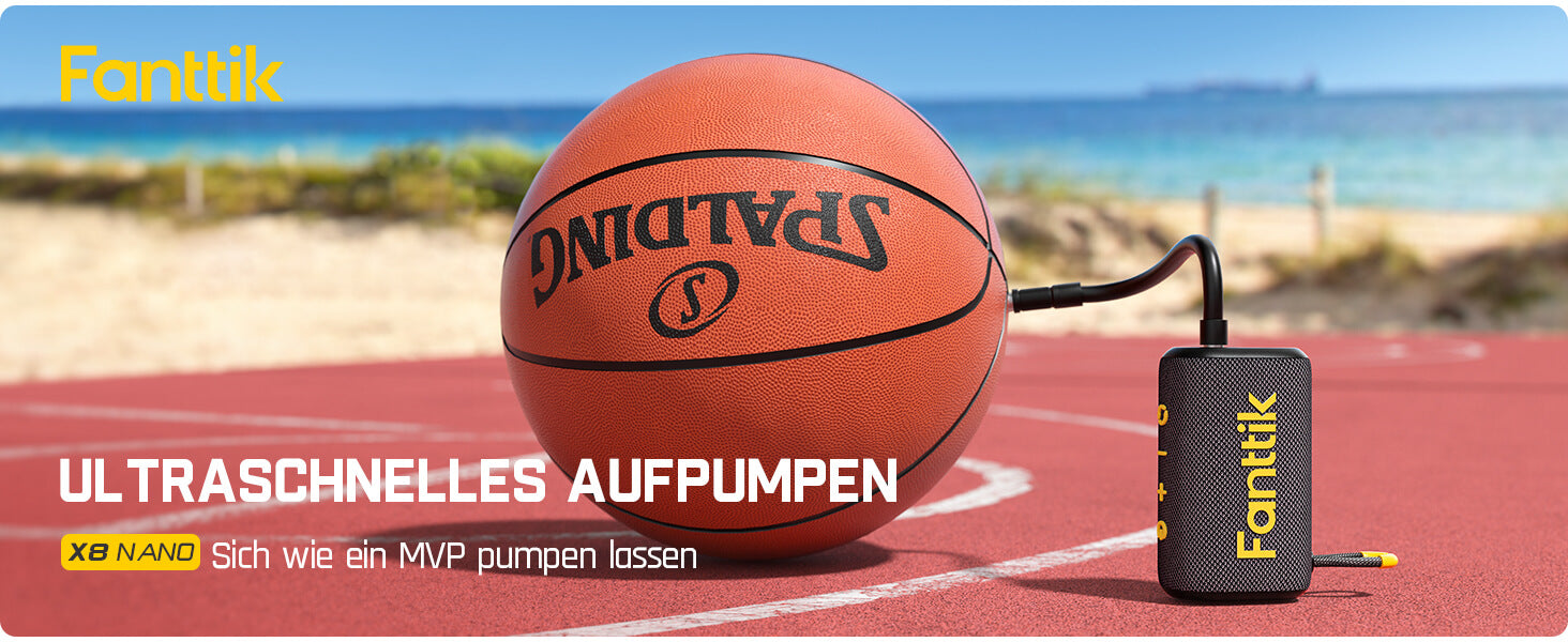 Fanttik X8 Nano Elektrische Ballpumpe, Ultraschnelles Aufpumpen für Sportball, Tragbare Luftpumpe mit Präziser Digitaldruck und LCD-Display für Basketball, Fußball, Volleyball, Rugby