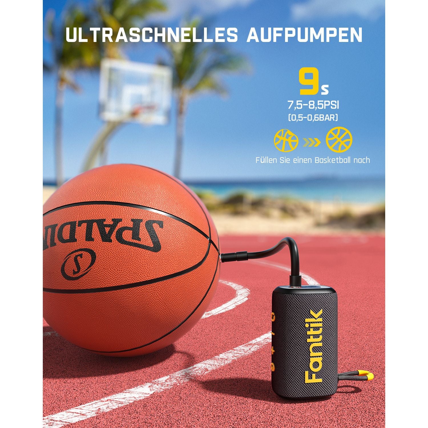 Fanttik X8 Nano Elektrische Ballpumpe, Ultraschnelles Aufpumpen für Sportball, Tragbare Luftpumpe mit Präziser Digitaldruck und LCD-Display für Basketball, Fußball, Volleyball, Rugby