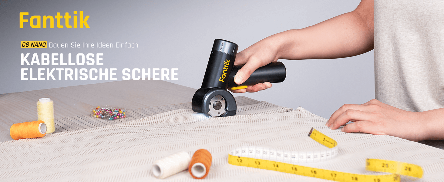 Fanttik C8 Nano Elektrische Schere, Kartonschneider Elektrisch mit Bildschirm, LED-Licht, 3 Geschwindigkeitsstufen, Wiederaufladbarer Akku, Geeignet für Stoffe, Teppiche, Leder, Kartons - Schwarz