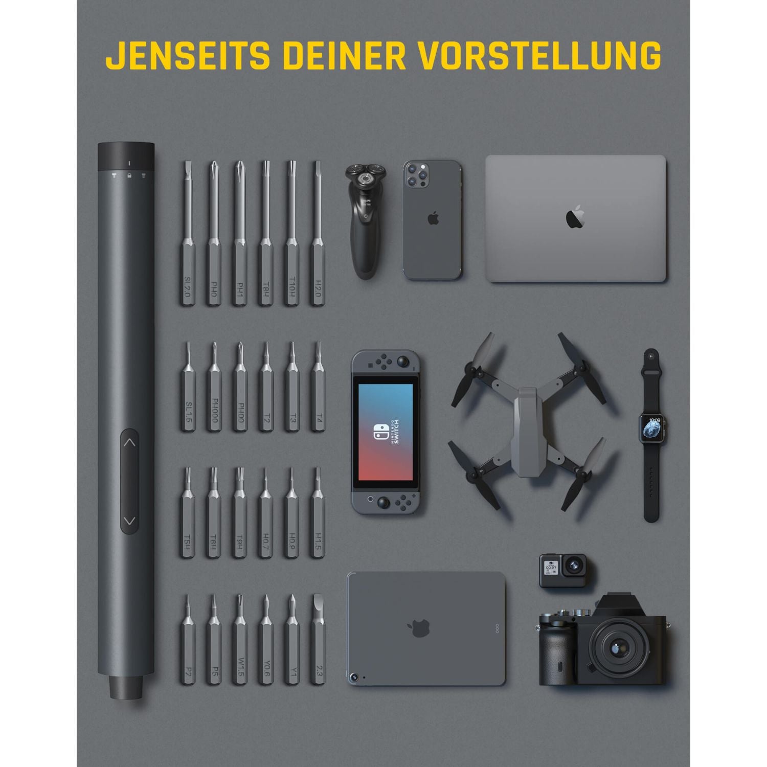 Fanttik E1 Pro Elektrisches Schraubendreher 50 in 1 Magnetische Präzisions-Schraubendreher Kit, 2 Gänge Drehmoment, 5/32 Zoll Sechskant, Geeignet für Reparatur für iPhone,Laptop, Brillen, Uhren
