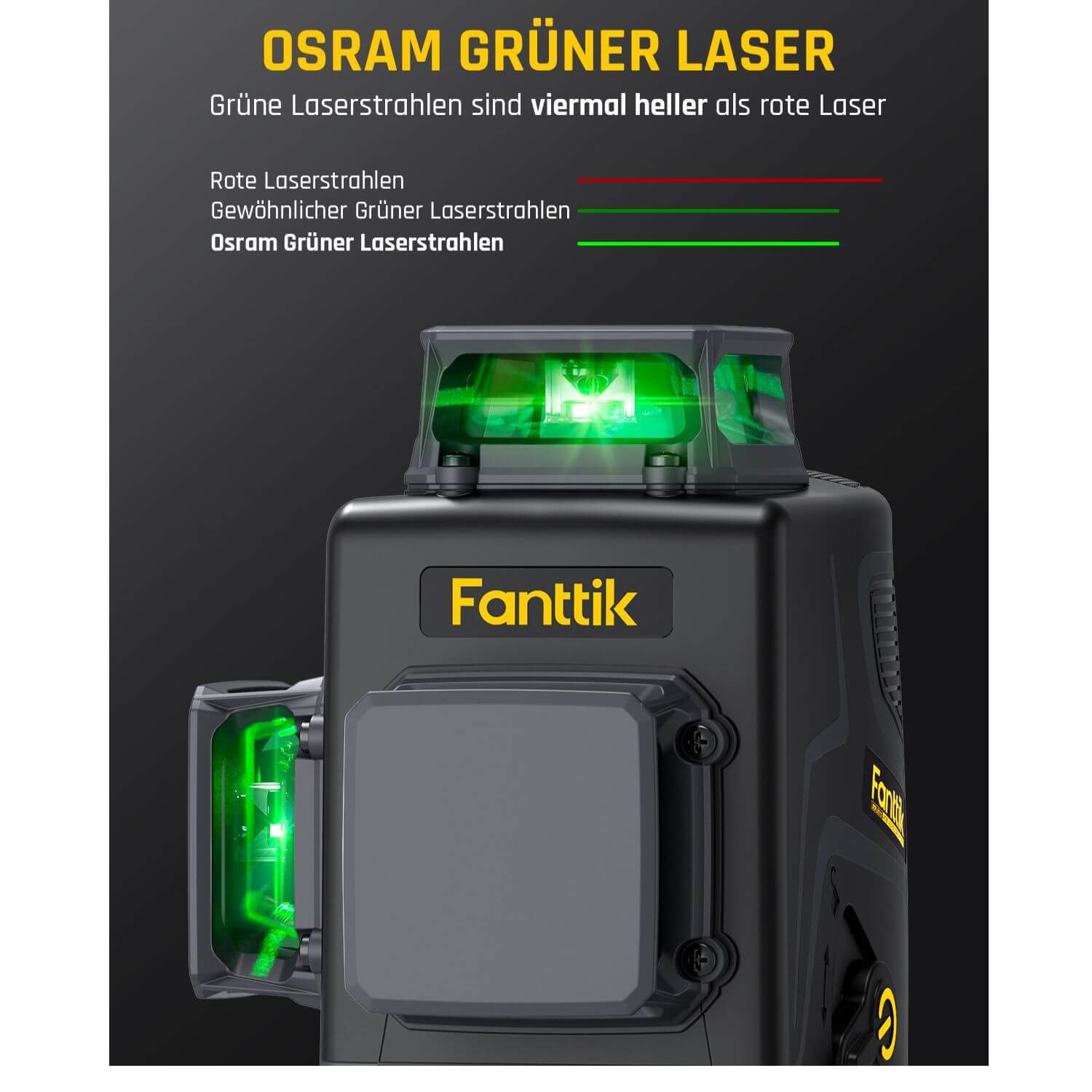 Fanttik D12 PLUS Selbstnivellierend Kreuzlinienlaser, Grün Linienlaser 12 Linien 3×360°, 5200 mAh Abnehmbare Batterie, mit Magnetische Halterung, EVA-Handtasche, für Baustelle und Inneneinrichtung