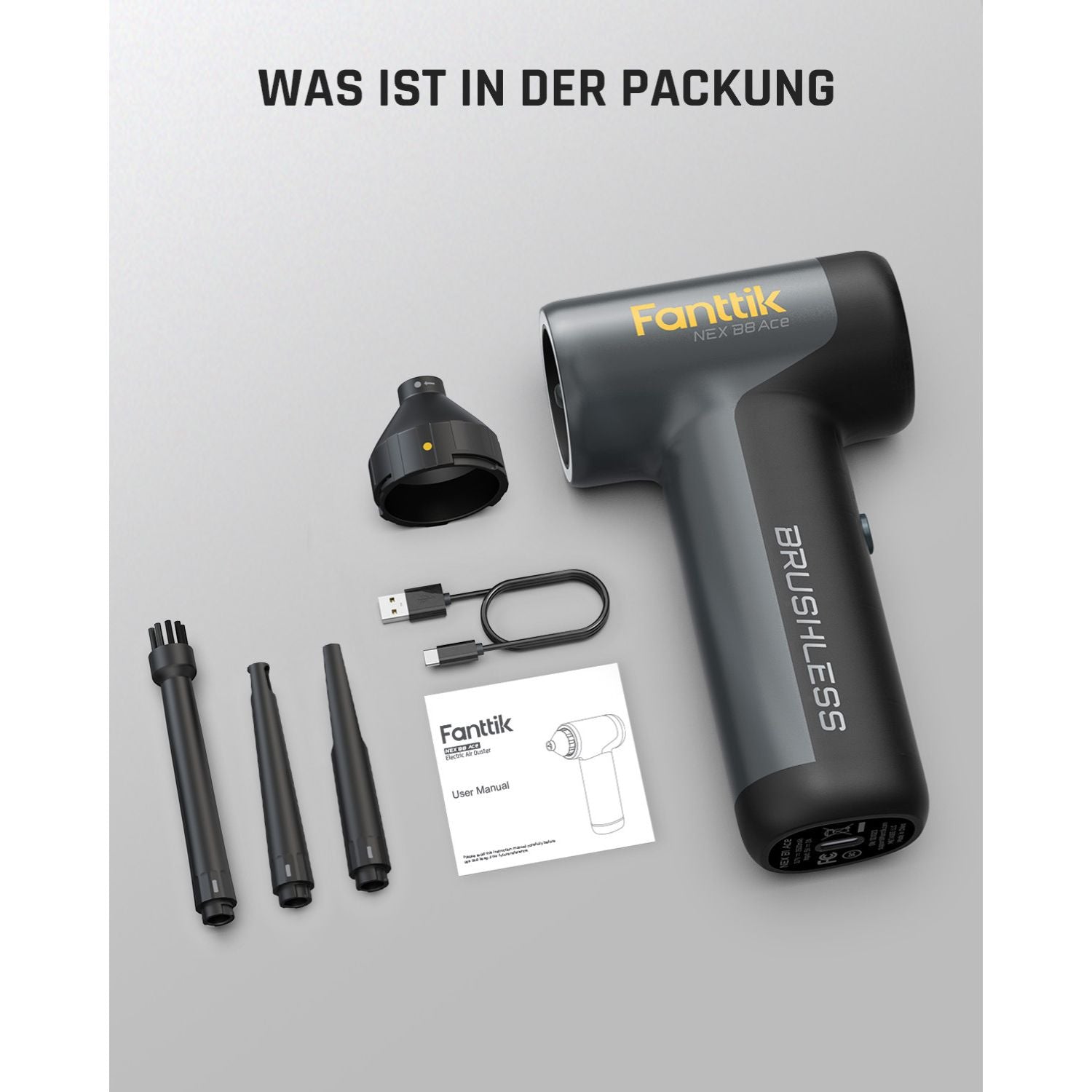 Fanttik B8 Ace Elektrische Staubgebläse Druckluftspray, 110000 U/min, Druckluft Compressed Air Duster mit 2600mAh Akku, Reinigungsbürste, LED-Licht, Staubgebläse für Tastatur, PC-Gehäuse, Schrank