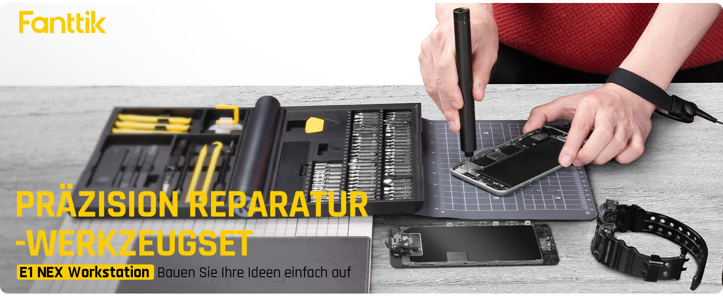 Fanttik E1 NEX Workstation Präzisions-Schraubendreher-Set, 64 magnetische Bits, 12 Arten von Fixierwerkzeugen, 2 Drehmoment, max. 3 N.m, Reparaturwerkzeug für Telefon, Laptop, Kameras, Uhren