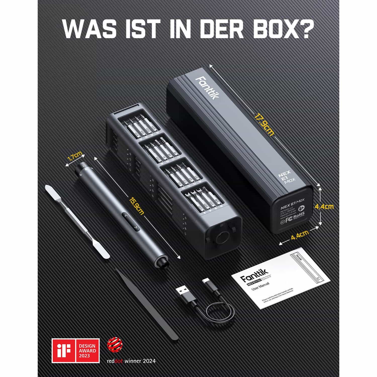 Fanttik E1 Max Mini Elektro Schraubendreher Set, 50 in 1 Magnetische Präzisions-Schraubendreher Kit, 2 Gänge Drehmoment, 5/32 Zoll Sechskant, Geeignet für Reparatur für iPhone,Laptop, Brillen, Uhren