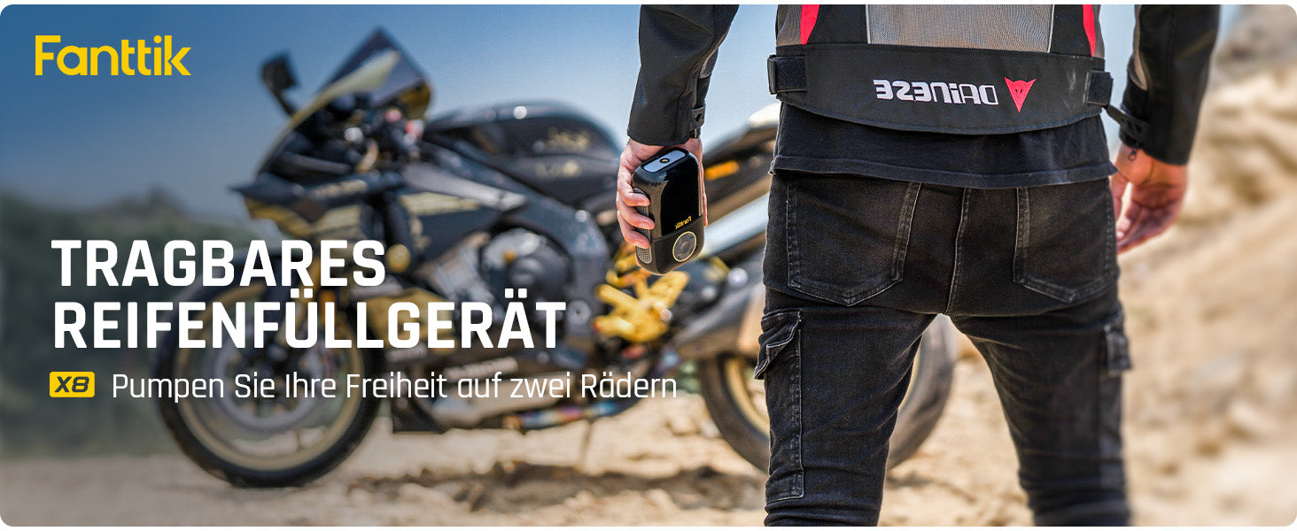 Fanttik X8 Mini Elektrische Luftpumpe, 10,3 BAR/150 PSI Tragbar Fahrradpumpe, Elektrischer Kompressor mit Digitalem LCD-Bildschirm und 4 Modi für Auto, Fahrrad, Motorrad, Bälle