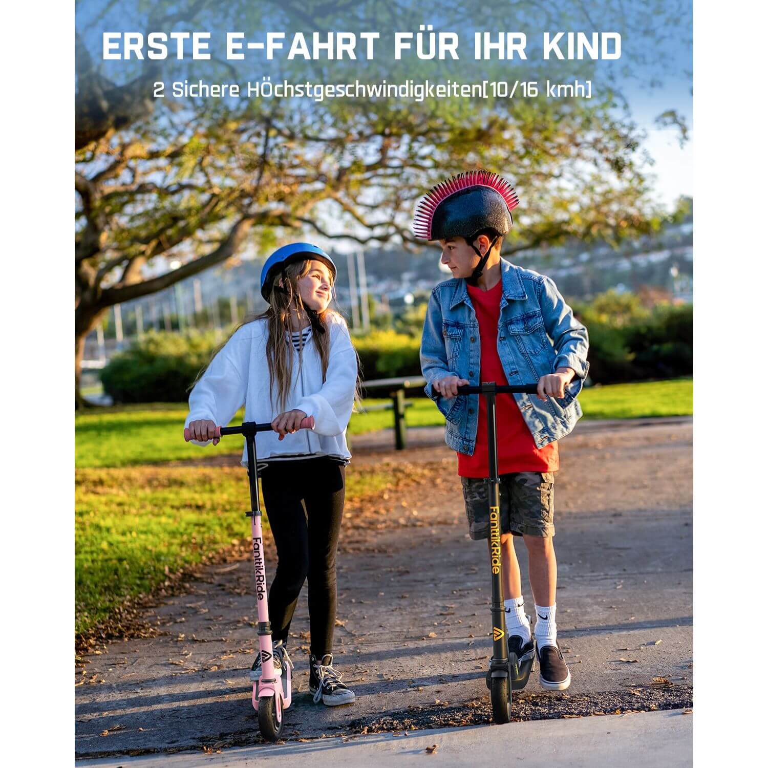 FanttikRide C9 Elektroroller für Kinder ab 8 Jahren, 10/16 km/h, 5 Meilen Reichweite, LED-Anzeige, höhenverstellbar, faltbar, Gummiräder, leicht, Geschenke für Jungen und Mädchen bis 132 Pfund