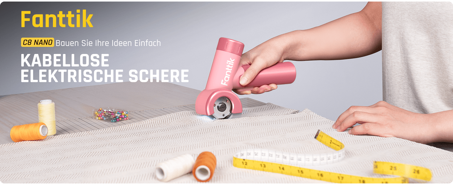 Fanttik C8 Nano Elektrische Schere, Kartonschneider Elektrisch mit Bildschirm, LED-Licht, 3 Geschwindigkeitsstufen, Wiederaufladbarer Akku, Geeignet für Stoffe, Teppiche, Leder, Kartons - Rosa