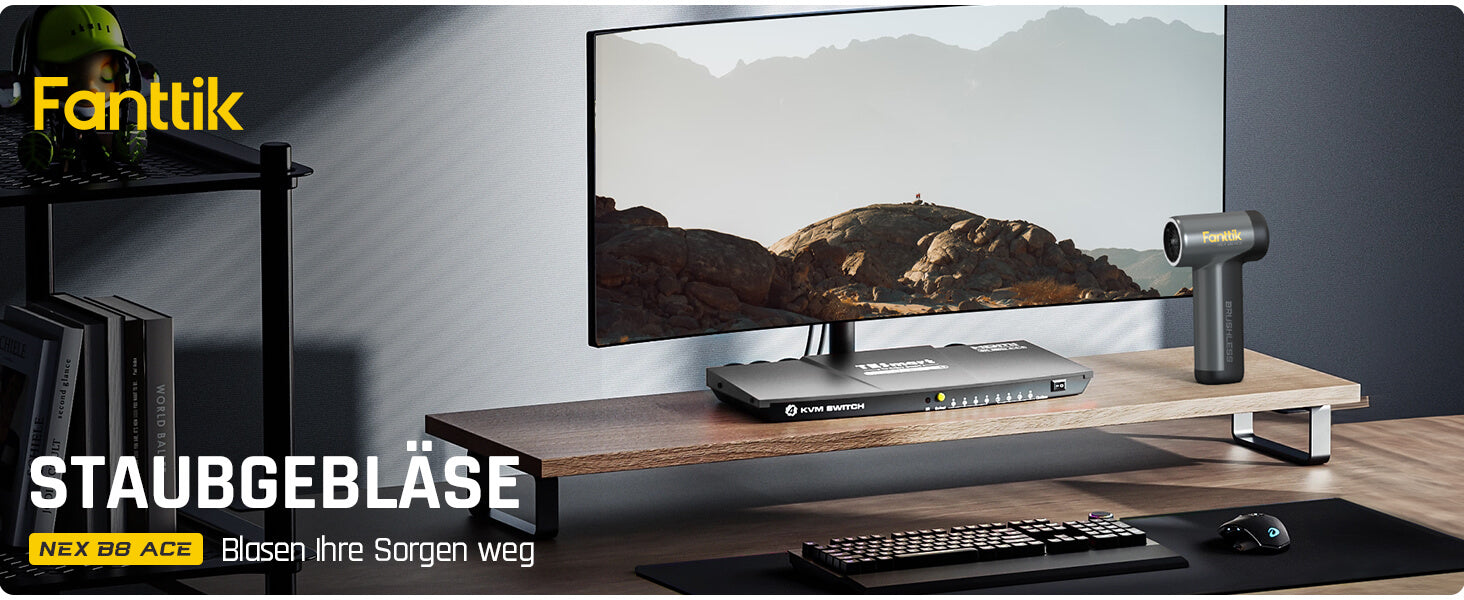 Fanttik B8 Ace Elektrische Staubgebläse Druckluftspray, 110000 U/min, Druckluft Compressed Air Duster mit 2600mAh Akku, Reinigungsbürste, LED-Licht, Staubgebläse für Tastatur, PC-Gehäuse, Schrank