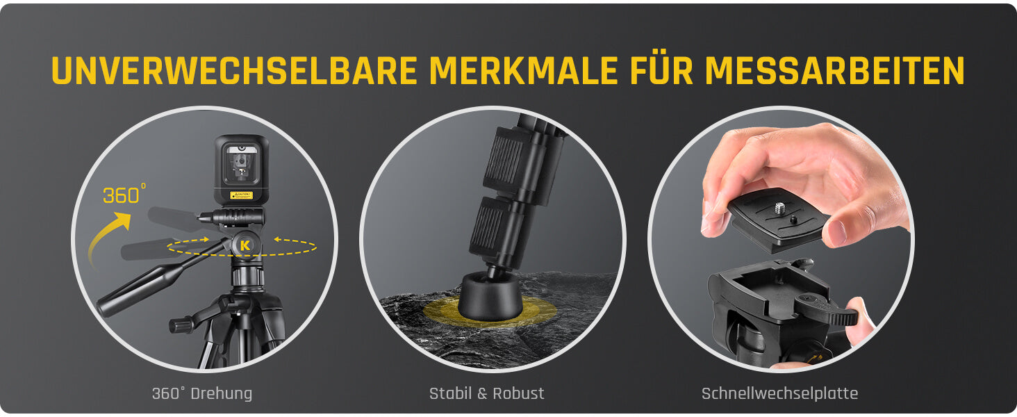 Fanttik DT1 Professional Baustativ für Kreuzlinienlaser, Nivelliergeräte und Kameras mit 3-Wege-Panoramakopf, Schnellwechselplatte mit 1/4"-20 Gewinde und Wasserwaage