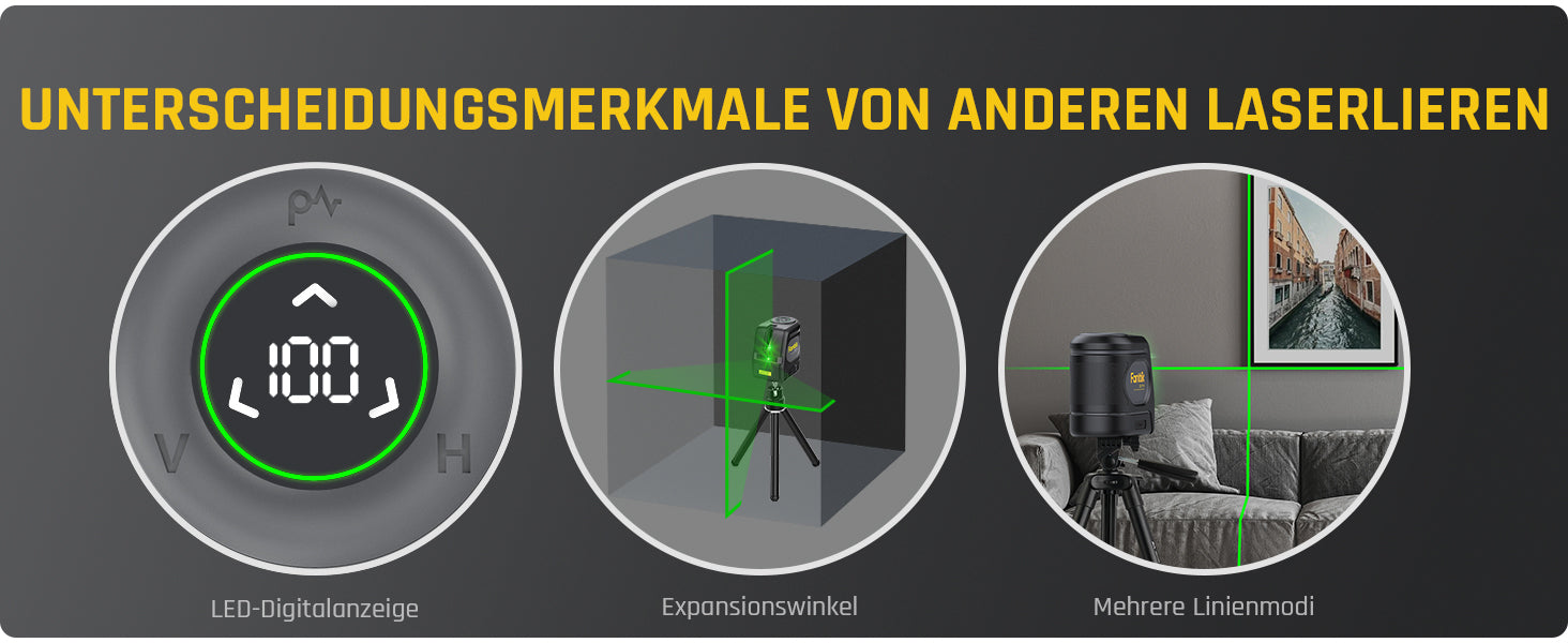 Fanttik D2 PRO Selbstnivellierend Kreuzlinienlaser mit LED-Bildschirm, 130° Vertikale Abstrahlwinkel, Umschaltbar Horizontal/Vertikal, USB-Aufladung, 2600 mAh Batterie, 30 m Arbeitsbereich, Pulsmodus
