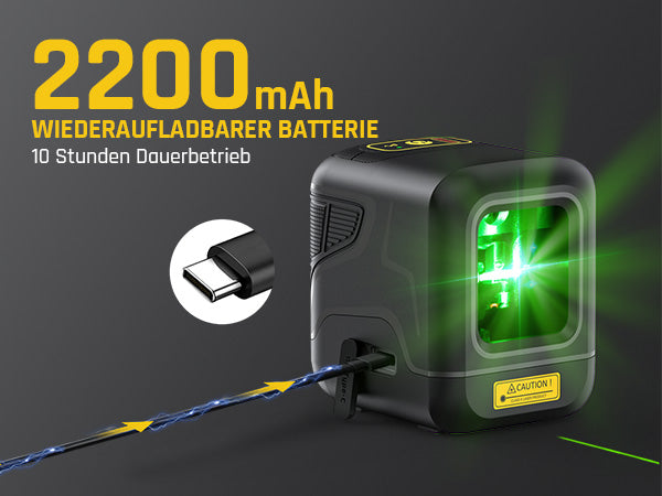Fanttik D2 Selbstnivellierend Kreuzlinienlaser, Grün Linienlaser, USB-Aufladung, Wiederaufladbarer Batterie, 30 m Arbeitsbereich, Pulsmodus, Magnetische Halterung, IP54, für Bildaufhängen/DIY, Grün