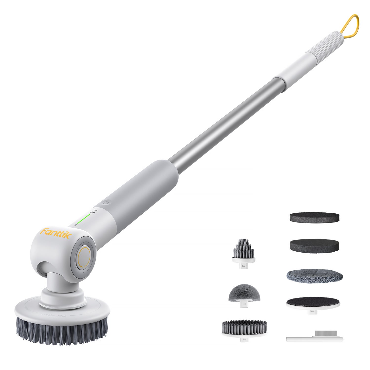 Fanttik Flip G9 Pro Elektrische Reinigungsbürste, VoltiPulse Motor, Dual-Speed, 6 Bürstenköpfe, Flexibler Winkel & Ausziehbarer Griff, IPX7 Wasserdicht, Typ-C Ladung für Boden, Fliesen, Fugen - Weiß