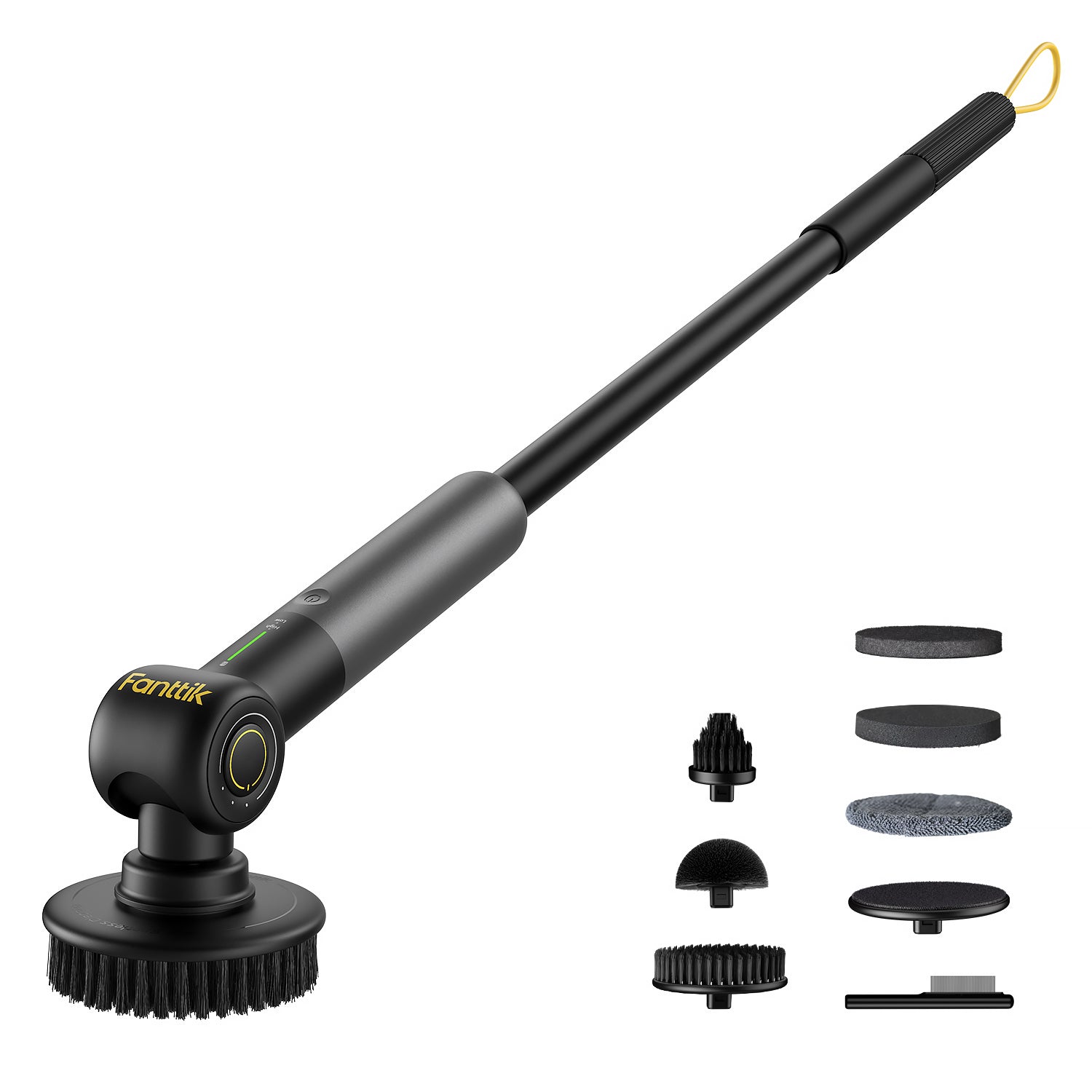 Fanttik Flip G9 Pro Elektrische Reinigungsbürste, VoltiPulse Motor, Dual-Speed, 6 Bürstenköpfe, Flexibler Winkel & Ausziehbarer Griff, IPX7 Wasserdicht, Typ-C Ladung für Boden, Fliesen, Fugen -Schwarz