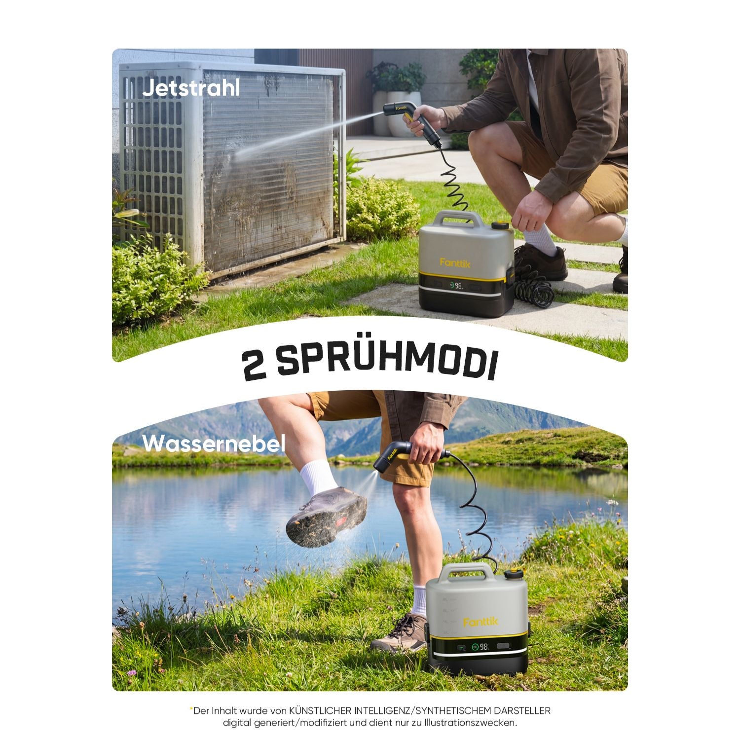 Fanttik NB10 Nano tragbarer Akku-Drucksprüher, 2,1-Gallonen-Tank, 72-98 PSI, HD-LED-Display, 4000mAh, mit Campingleuchte – tragbarer Hochdruckreiniger für Zuhause, Terrasse und Camping