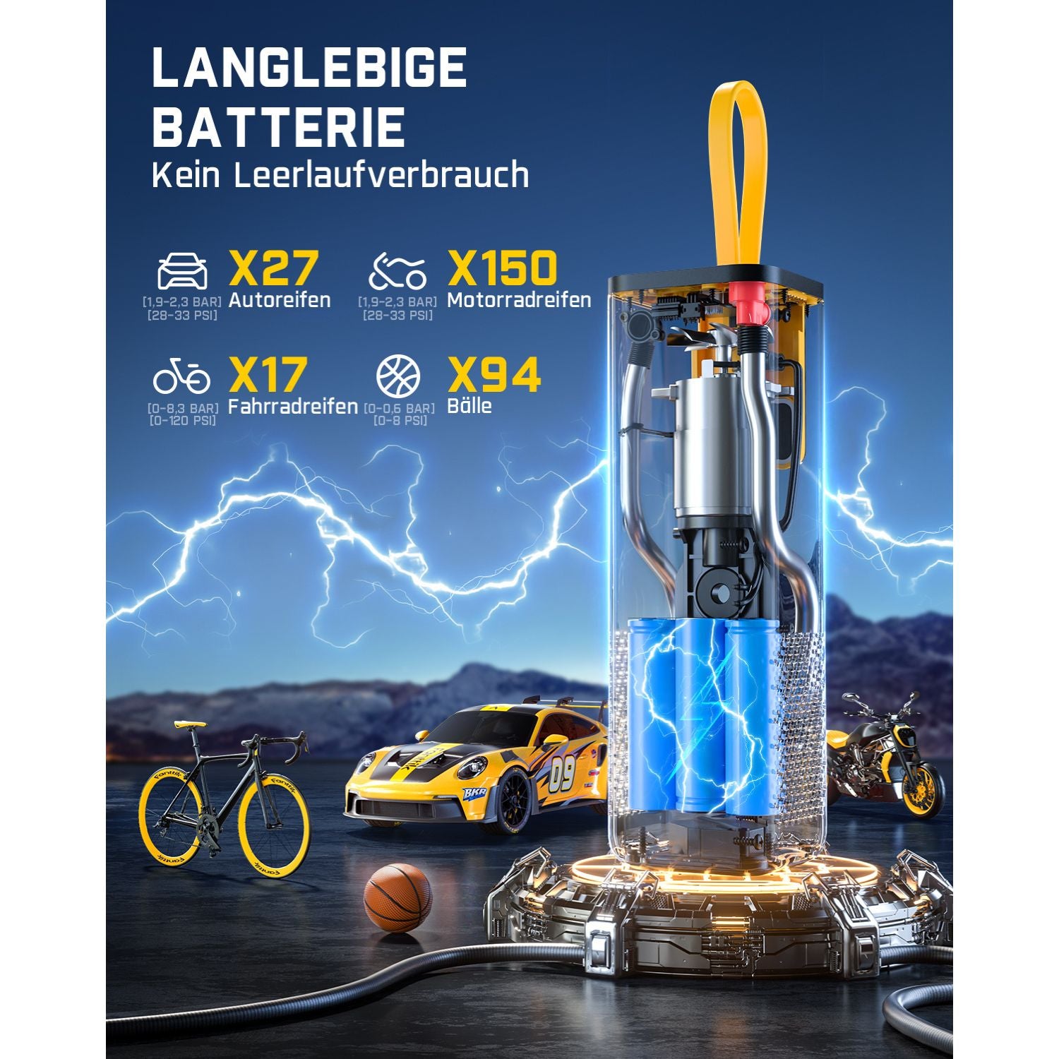 Fanttik X9 APEX 150 PSI Tragbare Elektrische Luftpumpe, 35s schnelles Aufpumpen, kabelloser Kompressor mit Licht und Powerbank, Wiederaufladbare Reifenpumpe für SUV, Auto, Motorrad, Fahrrad, Ball