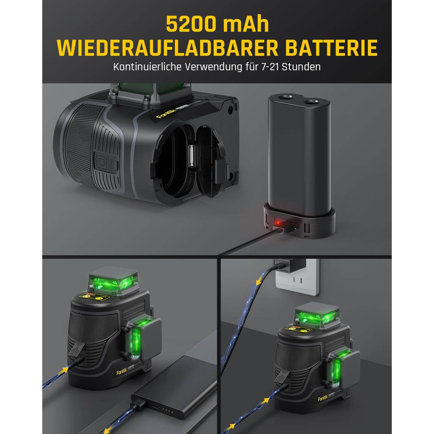 Fanttik D12 PLUS Selbstnivellierend Kreuzlinienlaser, Grün Linienlaser 12 Linien 3×360°, 5200 mAh Abnehmbare Batterie, mit Magnetische Halterung, EVA-Handtasche, für Baustelle und Inneneinrichtung