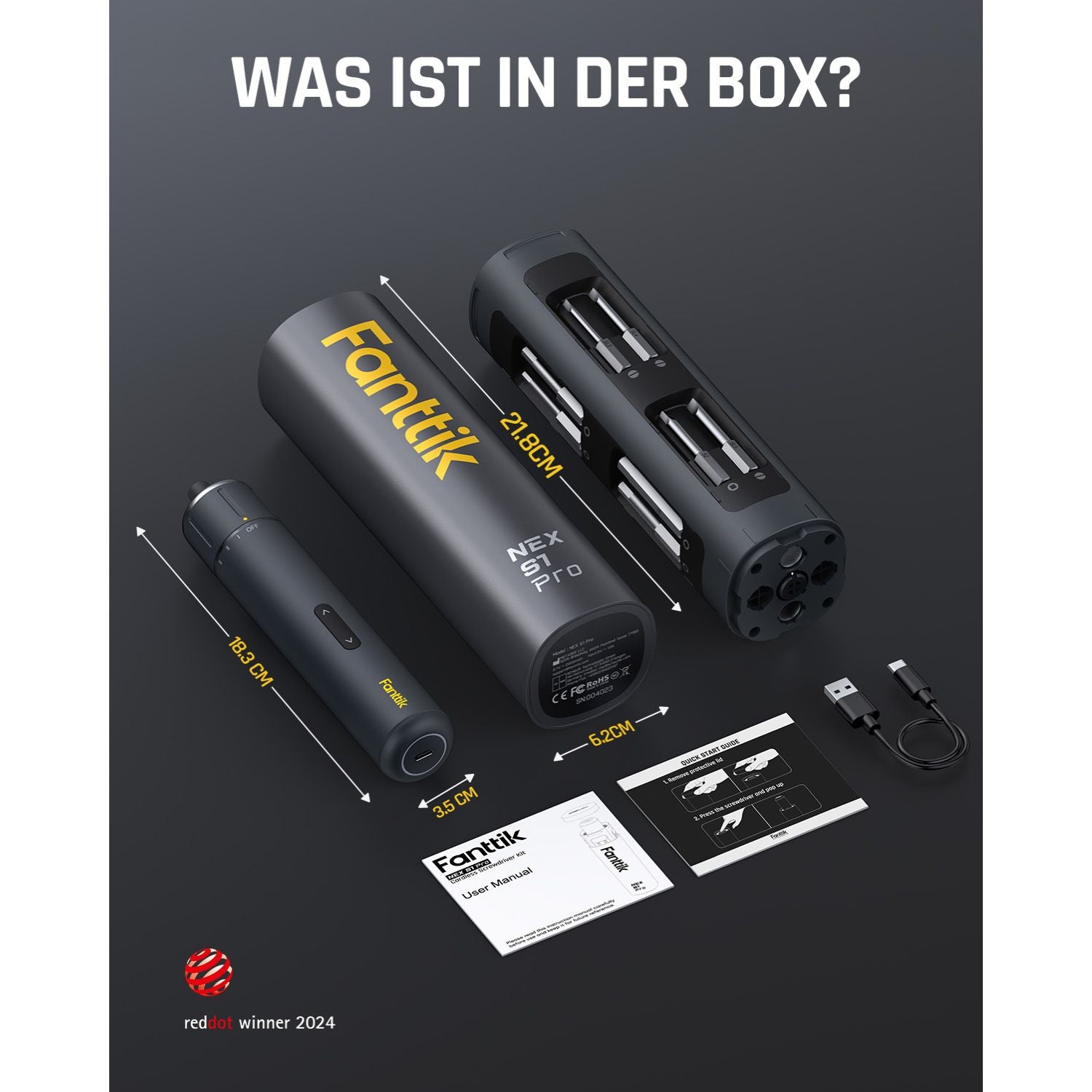 Fanttik S1 Pro 3.7V Magnetische Electric Screwdriver, Leistungsstarkes-Schraubendreher-Set mit 16 Bits, Einstellbare 3 Drehmomente bis zu 6 Nm, 2000-mAh-Akku, Geeignet für die Möbel/Computerreparatur