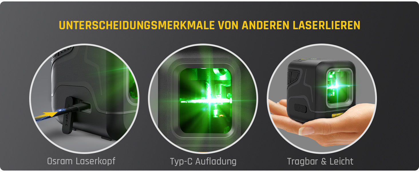 Fanttik D2 Selbstnivellierend Kreuzlinienlaser, Grün Linienlaser, USB-Aufladung, Wiederaufladbarer Batterie, 30 m Arbeitsbereich, Pulsmodus, Magnetische Halterung, IP54, für Bildaufhängen/DIY, Grün