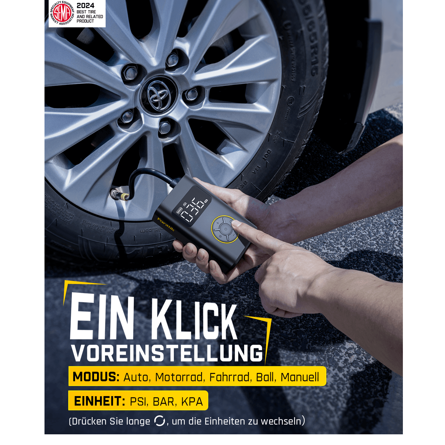 Fanttik X9 Pro Tragbare Elektronische Luftpumpe für Motorrad, 27s schnell aufblasen Elektrische Kompressor mit digitalem Reifendruckmesser, 150psi -Reifenfüller für Elektrofahrrad, Kompakt Auto, Ball