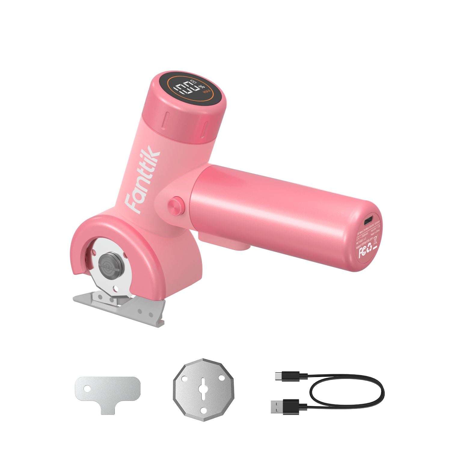 Fanttik C8 Nano Elektrische Schere, Kartonschneider Elektrisch mit Bildschirm, LED-Licht, 3 Geschwindigkeitsstufen, Wiederaufladbarer Akku, Geeignet für Stoffe, Teppiche, Leder, Kartons - Rosa