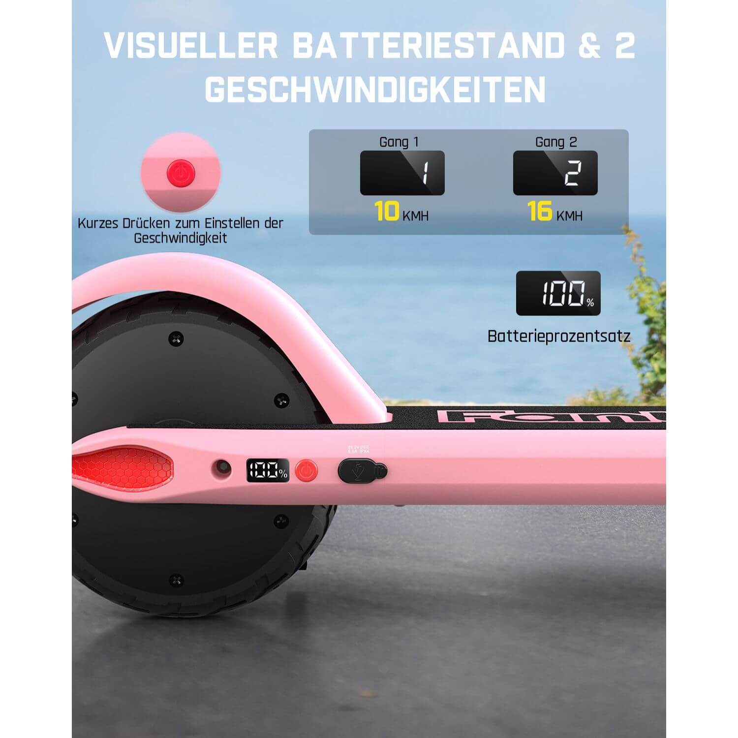 FanttikRide C9 Elektroroller für Kinder ab 8 Jahren, 10/16 km/h, 5 Meilen Reichweite, LED-Anzeige, höhenverstellbar, faltbar, Gummiräder, leicht, Geschenke für Jungen und Mädchen bis 132 Pfund