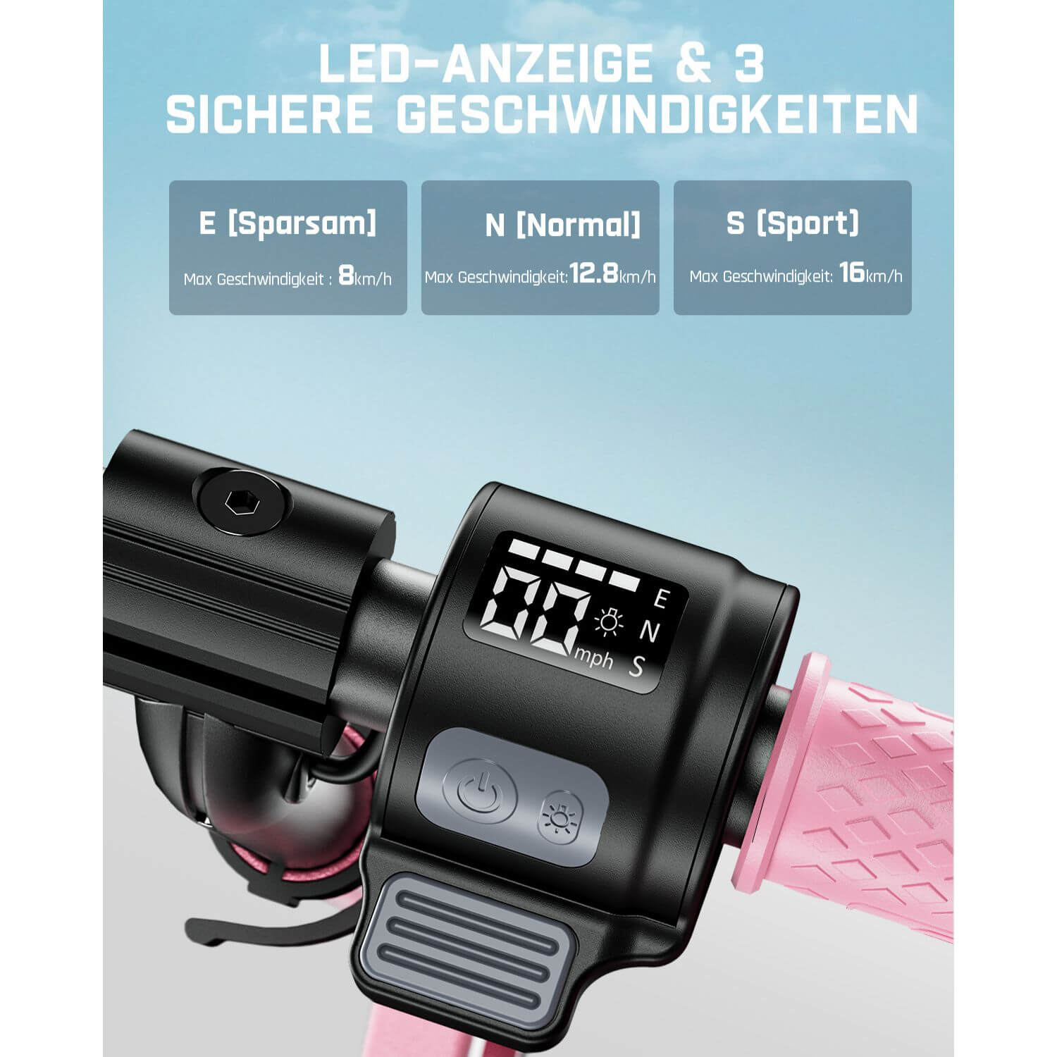FanttikRide C9 Apex Elektroroller für Kinder im Alter von 8–12 Jahren, Bluetooth-Musiklautsprecher, Bunte Regenbogenlichter, 8/12,8/16 km/h, Faltbarer Elektroroller, Geschenk für Teenager