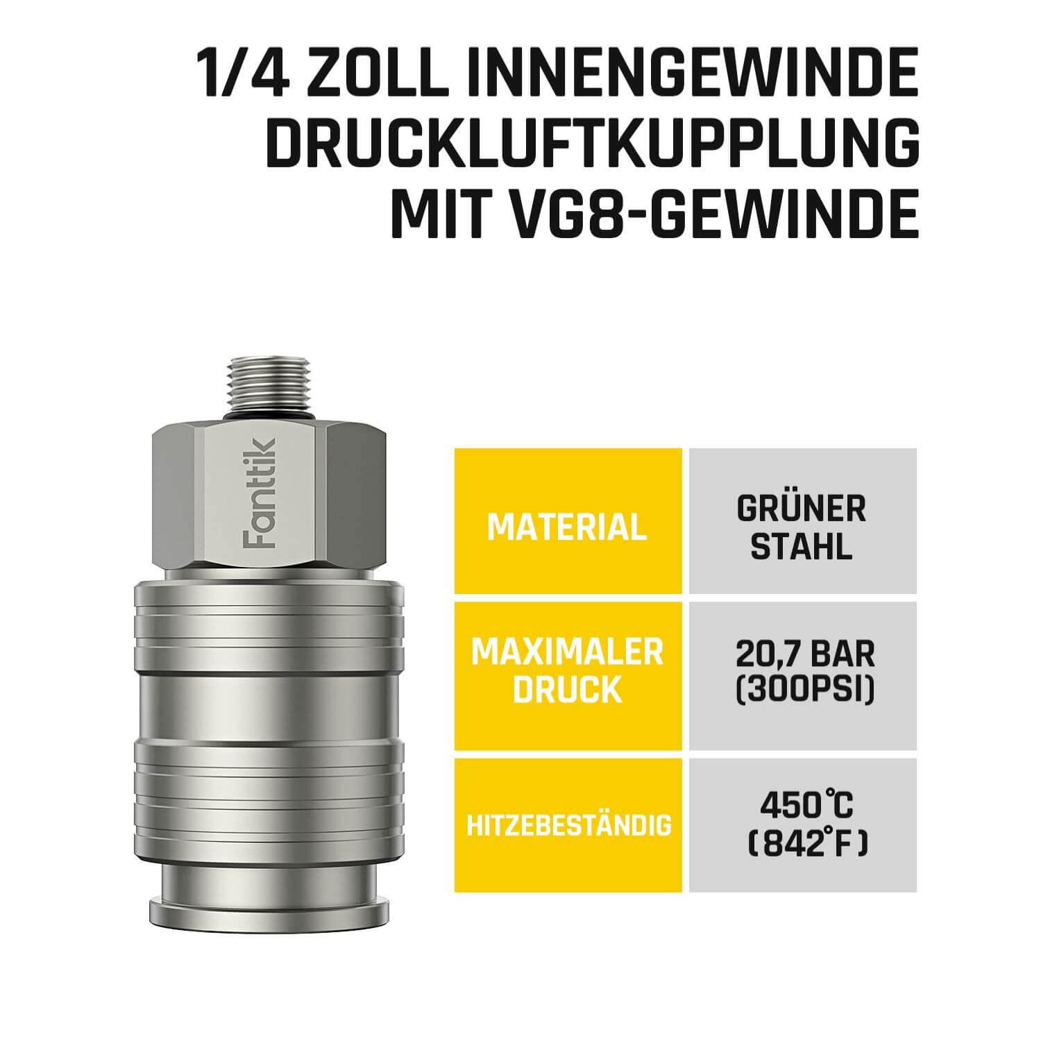 Fanttik X8 APEX Luftpumpe und Anschluss für Nagelpistole, 1/4 Zoll Innengewinde, Druckluftkupplung mit VG8-Gewinde, 20,7 BAR/300 PSI maximaler Druck, 450°C Hitzebeständiger Schnellkupplung-Druckluft