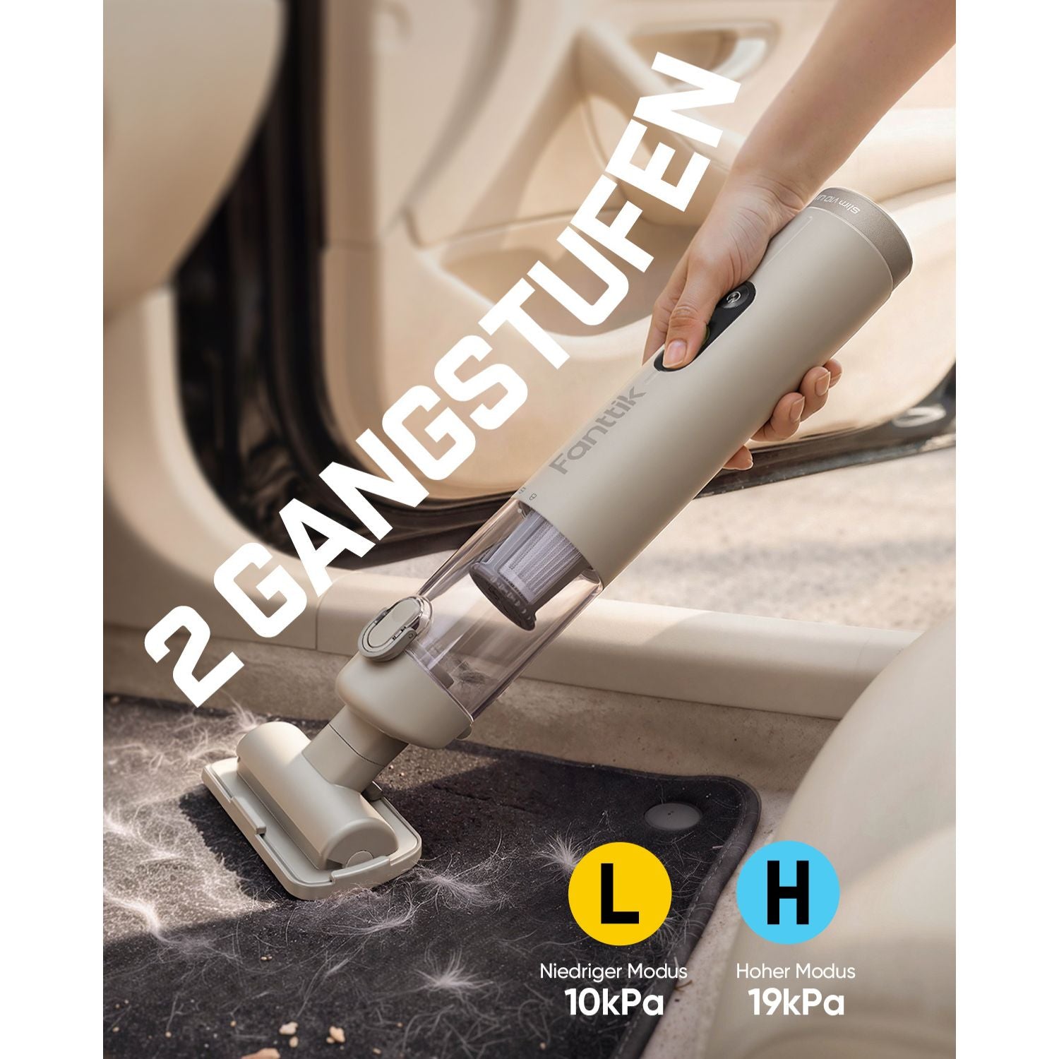 Fanttik Slim V10 Ultra kabelloser Autostaubsauger, 4-in-1 Mini Handstaubsauger mit 19 kPa Saugkraft, frei kombinierbarem Zubehör, 2 Saugmodi für Auto, kleine Arbeiten, Tastatur und Büro