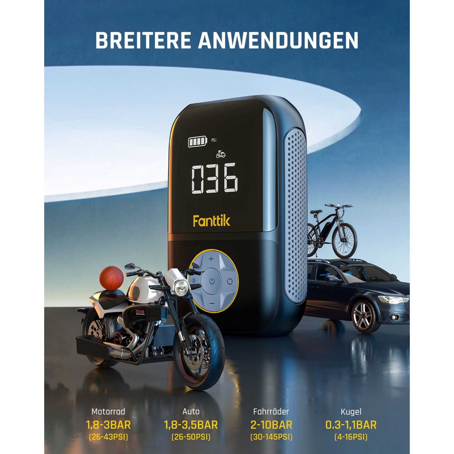 Fanttik X8 Mini Elektrische Luftpumpe, 10,3 BAR/150 PSI Tragbar Fahrradpumpe, Elektrischer Kompressor mit Digitalem LCD-Bildschirm und 4 Modi für Auto, Fahrrad, Motorrad, Bälle