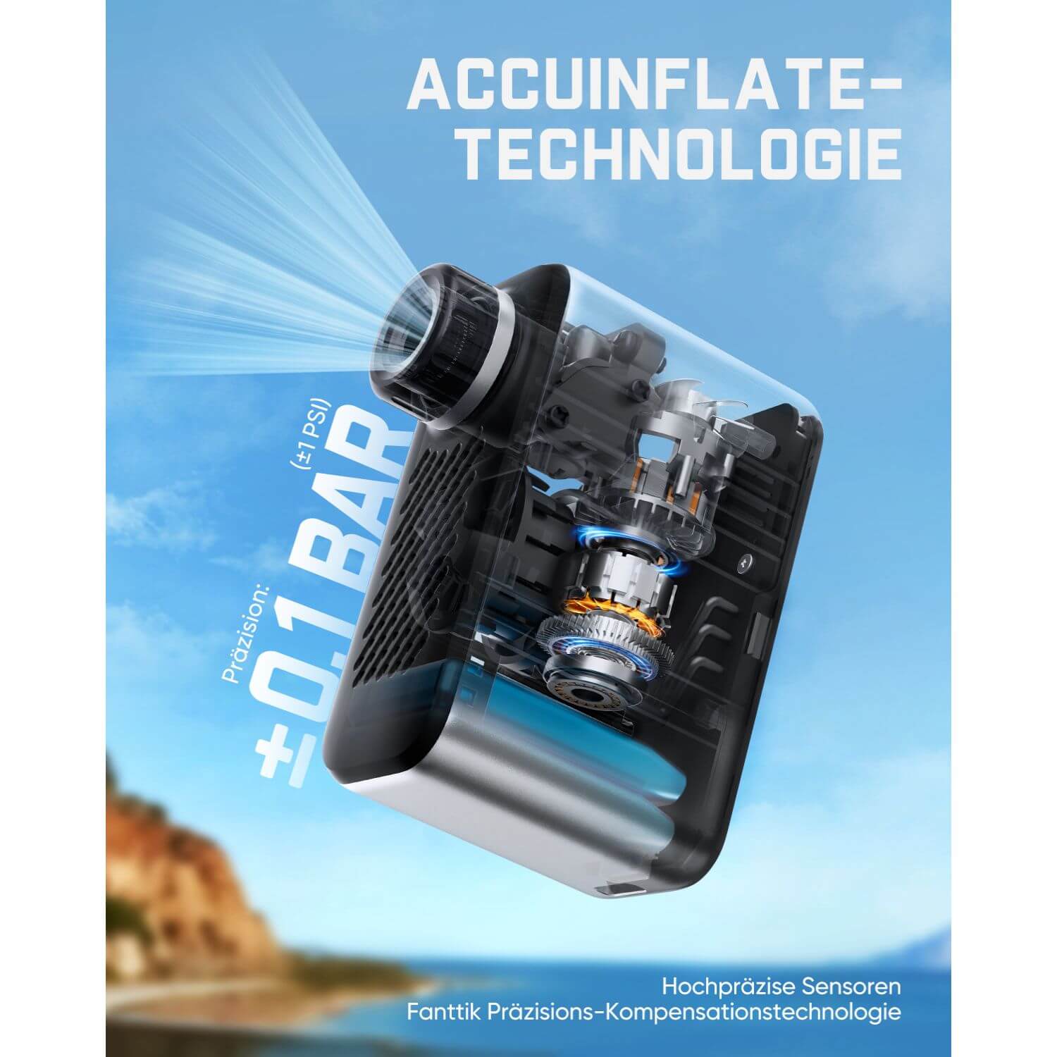 Fanttik X10 Ace Tiny Mini-Elektrofahrradpumpe, 120 PSI Kompaktluftpumpe mit Presta- und Schrader-Ventil, Schnellaufblasbare Elektrofahrradpumpe Tragbar für Rennräder