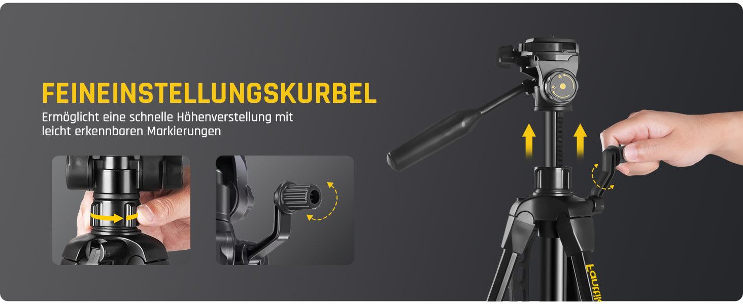 Fanttik DT1 Professional Baustativ für Kreuzlinienlaser, Nivelliergeräte und Kameras mit 3-Wege-Panoramakopf, Schnellwechselplatte mit 1/4"-20 Gewinde und Wasserwaage