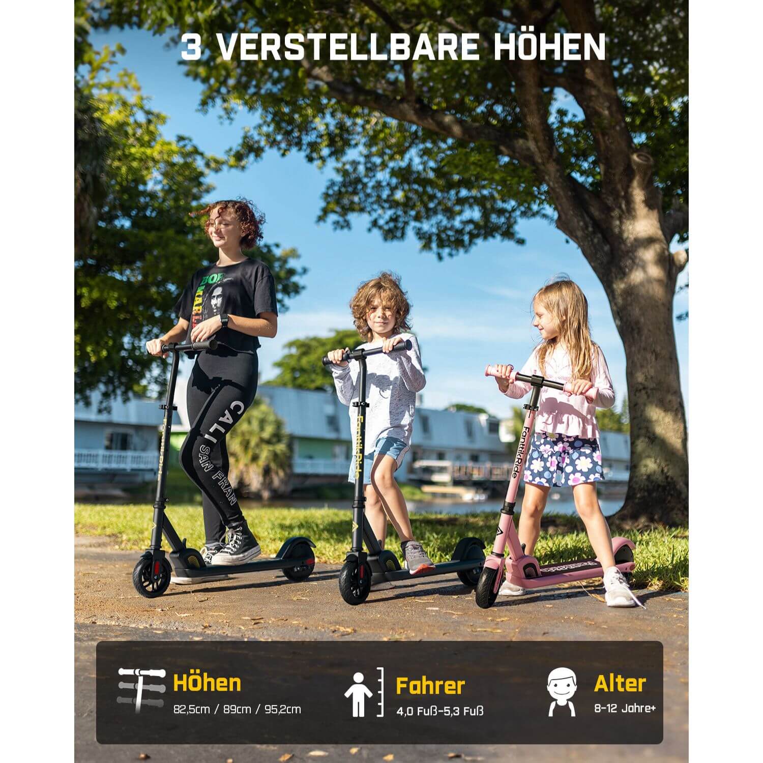 FanttikRide C9 Elektroroller für Kinder ab 8 Jahren, 10/16 km/h, 5 Meilen Reichweite, LED-Anzeige, höhenverstellbar, faltbar, Gummiräder, leicht, Geschenke für Jungen und Mädchen bis 132 Pfund